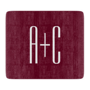 Simple Couples Initials   White & Burgundy Cutting Board
