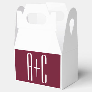 Simple Couples Initials White & Burgundy Favor Box