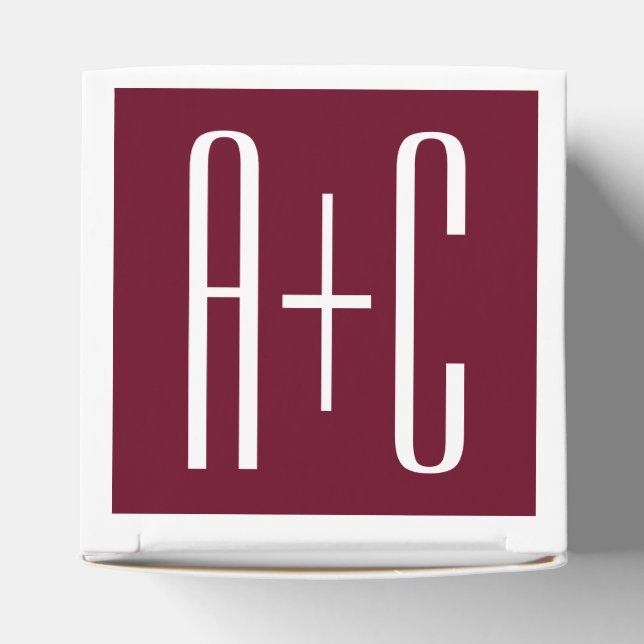 Simple Couples Initials | White & Burgundy Favor Box (Top)