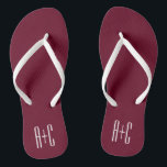 Simple Couples Initials | White & Burgundy Flip Flops<br><div class="desc">Classy,  bold & modern.</div>