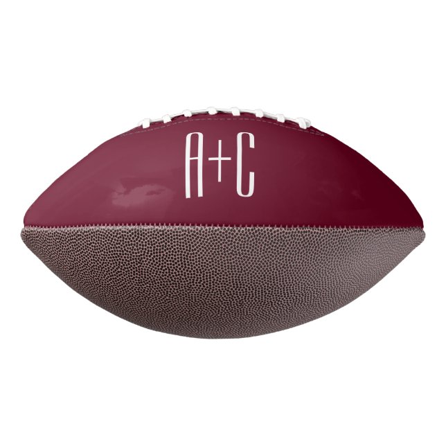 Simple Couples Initials | White & Burgundy Football (Rotated 270)