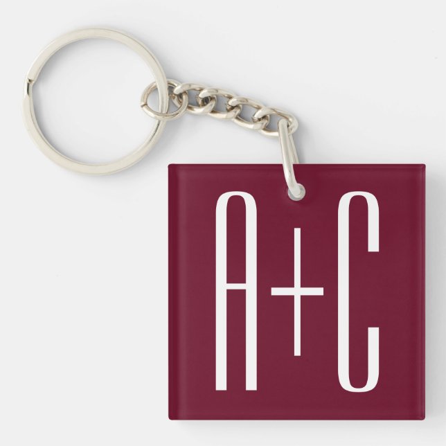 Simple Couples Initials | White & Burgundy Keychain (Front)