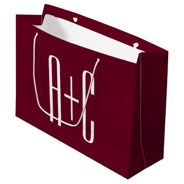 Simple Couples Initials | White & Burgundy Large Gift Bag (Front Angled)