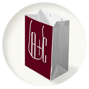 Simple Couples Initials   White & Burgundy Medium Gift Bag
