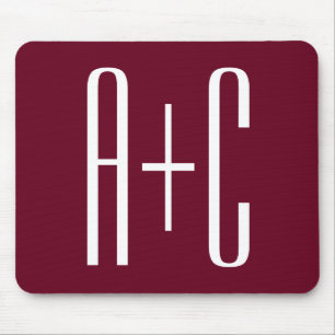 Simple Couples Initials   White & Burgundy Mouse Pad