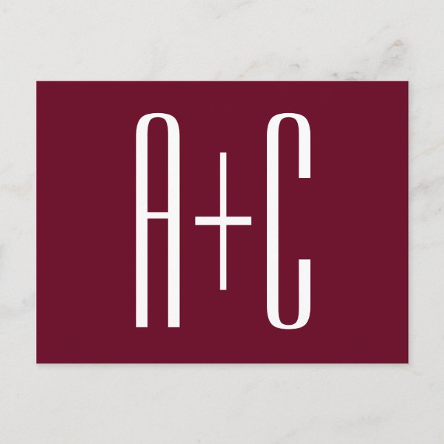 Simple Couples Initials | White & Burgundy Postcard (Front)