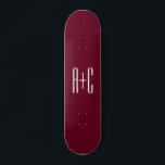 Simple Couples Initials | White & Burgundy Skateboard<br><div class="desc">Classy,  bold & modern.</div>