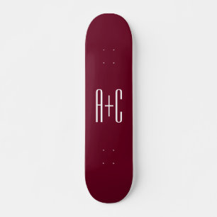 Simple Couples Initials   White & Burgundy Skateboard