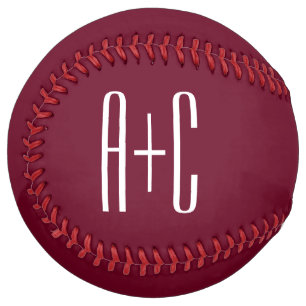 Simple Couples Initials   White & Burgundy Softball