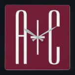 Simple Couples Initials | White & Burgundy Square Wall Clock<br><div class="desc">Classy, bold & modern.</div>