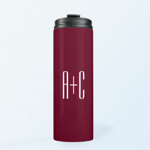 Simple Couples Initials White & Burgundy Thermal Tumbler