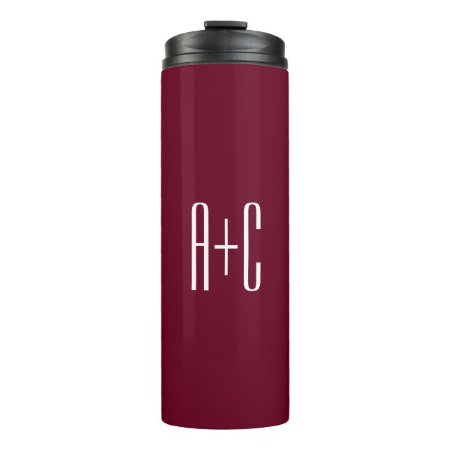 Simple Couples Initials | White & Burgundy Thermal Tumbler (Front)