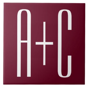 Simple Couples Initials   White & Burgundy Tile