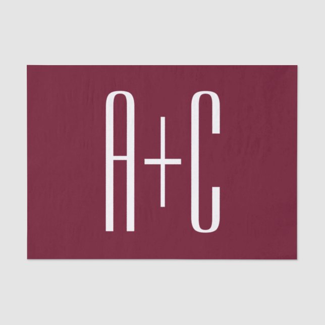 Simple Couples Initials | White & Burgundy Tissue Paper (Front)