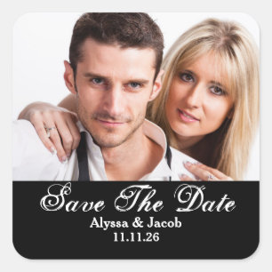 Simple Couples Photo Save the Date Wedding Square  Sticker