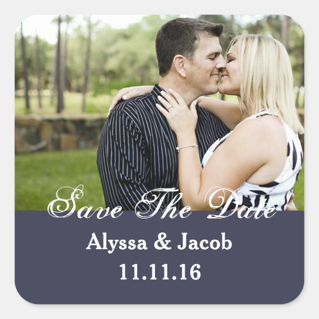 Simple Couples Photo Save the Date Wedding Square Sticker (Front)
