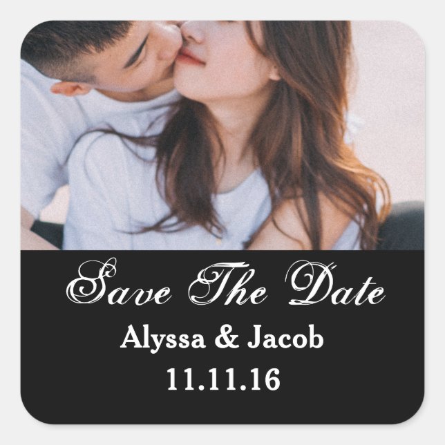 Simple Couples Photo Save the Date Wedding Square  Sticker (Front)
