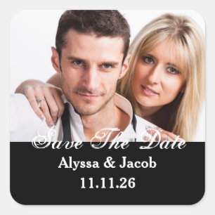 Simple Couples Photo Save the Date Wedding Square Sticker
