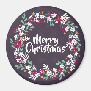 Simple couronne de Noël pourpre Magnet