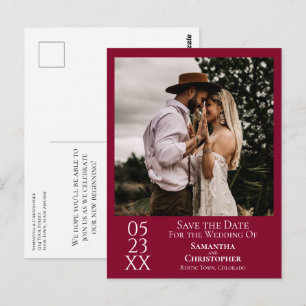 Simple Cranberry Red Wedding Save the Date Photo Postcard