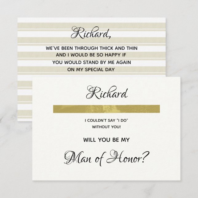 Simple Cream and Gold Will You Be My Man of Honour Invitation (Front/Back)