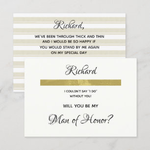 Simple Cream and Gold Will You Be My Man of Honour Invitation