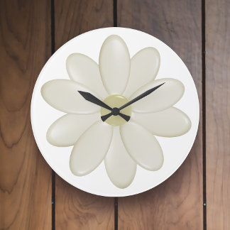 Simple Cream Daisy Flower Modern Floral White Large Clock