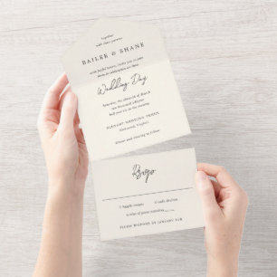 Simple Cream Modern Wedding All In One Invitation