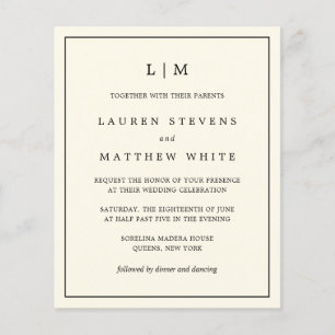 Simple Cream Monogram Budget Wedding Invite