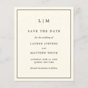 Simple Cream Monogram Budget Wedding Save the Date