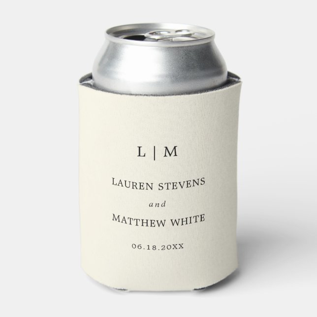 Simple Cream Monogram Elegant Wedding Can Cooler (Can Front)