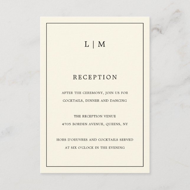 Simple Cream Monogram Elegant Wedding Enclosure Card (Front)