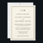 Simple Cream Monogram Elegant Wedding Invitation<br><div class="desc">Simple cream ivory wedding invitation featuring a modern yet elegant design with your two letter monogram at the top and your details surrounded by a thin border. The fonts and background colours may be changed to any colours you wish by clicking the "customize" button. A chic and stylish design that...</div>