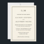 Simple Cream Monogram Elegant Wedding Invitation<br><div class="desc">Simple cream ivory wedding invitation featuring a modern yet elegant design with your two letter monogram at the top and your details surrounded by a thin border. The fonts and background colours may be changed to any colours you wish by clicking the "customize" button. A chic and stylish design that...</div>