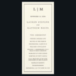 Simple Cream Monogram Elegant Wedding Program<br><div class="desc">Modern Wedding Program featuring a simple yet elegant design with a traditional layout. Your two letter monogram is at the top along with your details surrounded by a thin border. All design elements are black over an ivory cream background and may be changed in the design editing tool. A minimalist...</div>
