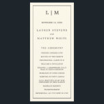 Simple Cream Monogram Elegant Wedding Program<br><div class="desc">Modern Wedding Program featuring a simple yet elegant design with a traditional layout. Your two letter monogram is at the top along with your details surrounded by a thin border. All design elements are black over an ivory cream background and may be changed in the design editing tool. A minimalist...</div>