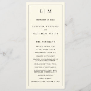 Simple Cream Monogram Elegant Wedding Program