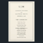 Simple Cream Monogram Elegant Wedding Program<br><div class="desc">Simple Wedding Program featuring a modern yet elegant design with your two letter monogram at the top and your details surrounded by a thin border. All text is in black over a cream / ivory background and may be changed in the design editing tool. The front has your order of...</div>