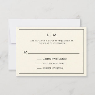 Simple Cream Monogram Elegant Wedding RSVP Card