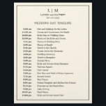 Simple Cream Monogram Elegant Wedding Timeline<br><div class="desc">Simple Wedding Timeline featuring a modern yet elegant design with your two letter monogram at the top and your details surrounded by a thin border. All text is in black over an ivory cream background and may be changed to any colours you wish by clicking the "customize" button. A chic...</div>
