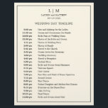 Simple Cream Monogram Elegant Wedding Timeline<br><div class="desc">Simple Wedding Timeline featuring a modern yet elegant design with your two letter monogram at the top and your details surrounded by a thin border. All text is in black over an ivory cream background and may be changed to any colours you wish by clicking the "customize" button. A chic...</div>