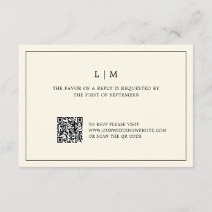 Simple Cream Monogram QR Code Elegant Wedding RSVP Card