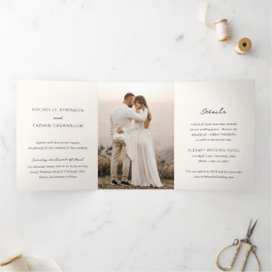 Simple Cream Photo Elegant Wedding Tri-Fold Invitation