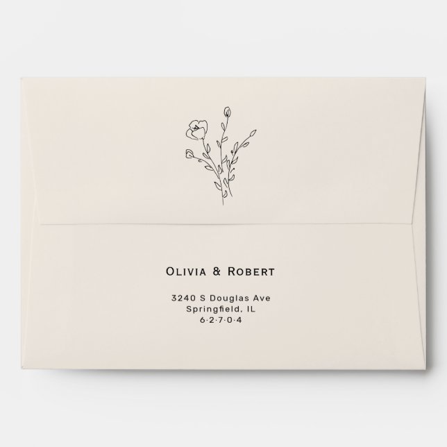 Simple Cream Rustic Floral Wedding Envelope (Back (Top Flap))