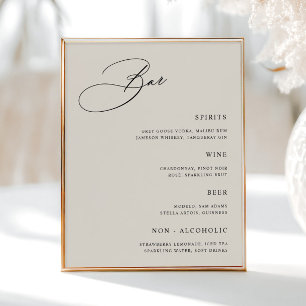 Simple Cream Wedding Bar Menu  Poster