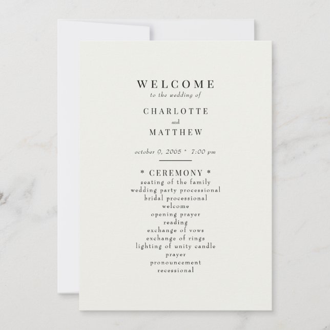 Simple Cream Wedding Program (Front)
