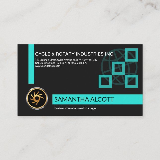 Simple Creative Cyan Cubes  Development Manager Business Card (Front)