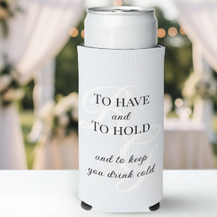 Simple Crest Monogram To have and to Hold Wedding Seltzer Can Cooler
