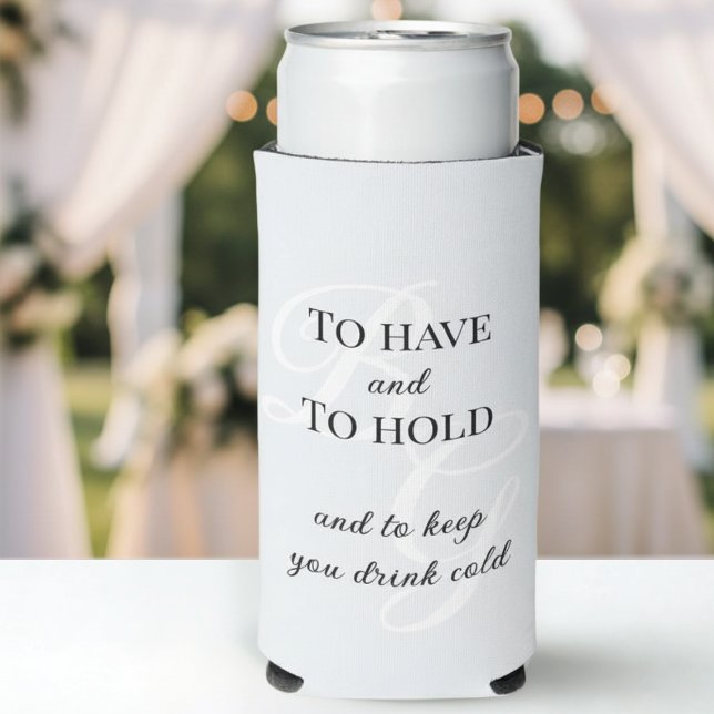 Simple Crest Monogram To have and to Hold Wedding Seltzer Can Cooler (Creator Uploaded)