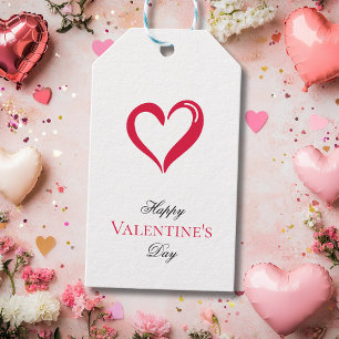 Simple Crimson Heart Happy Valentine's Day Gift Tags